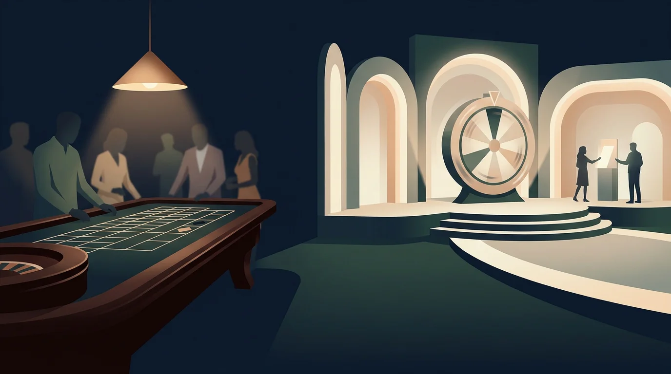 Ilustrasi neutral meja kasino langsung dan studio game show