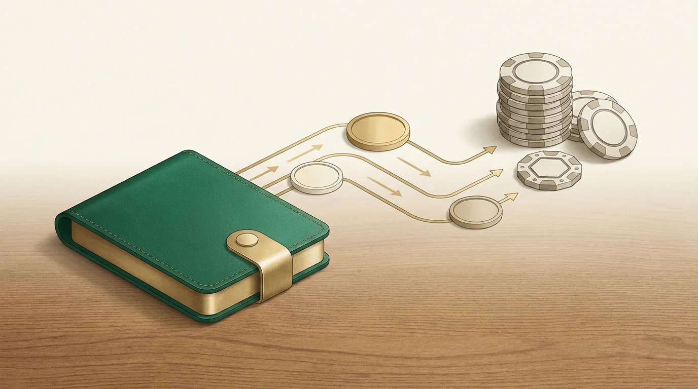 Ilustrasi dompet kripto dan cip kasino neutral